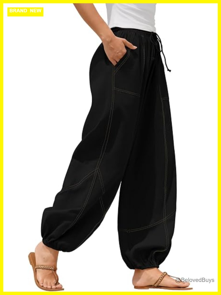 Linen Palazzo Pants With Pockets - Casual Elastic Waist